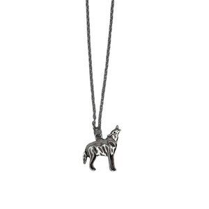 Howling Wolf Pendant Necklace Silver Tone Animal Lovers 9.5 in Chain Unisex